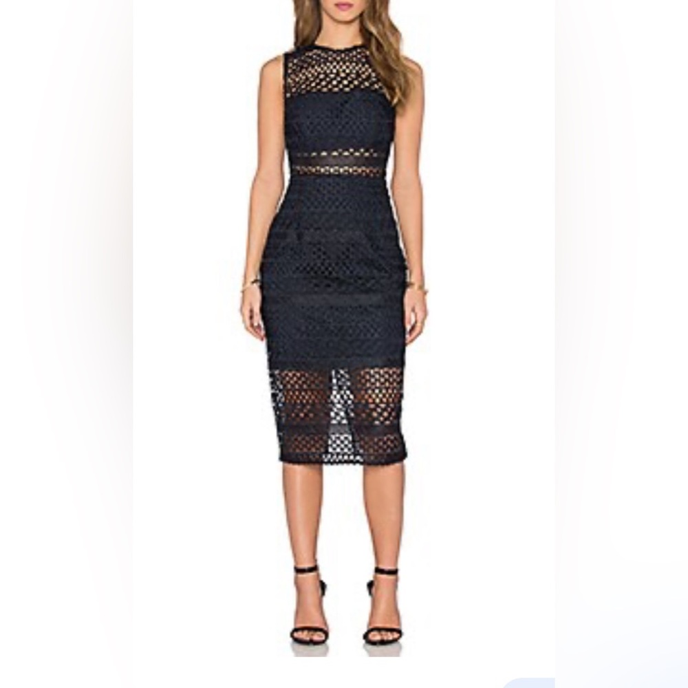 Nicholas Braided Lace Fitted Bandeau Dress in Navy. NWOT SZ 4